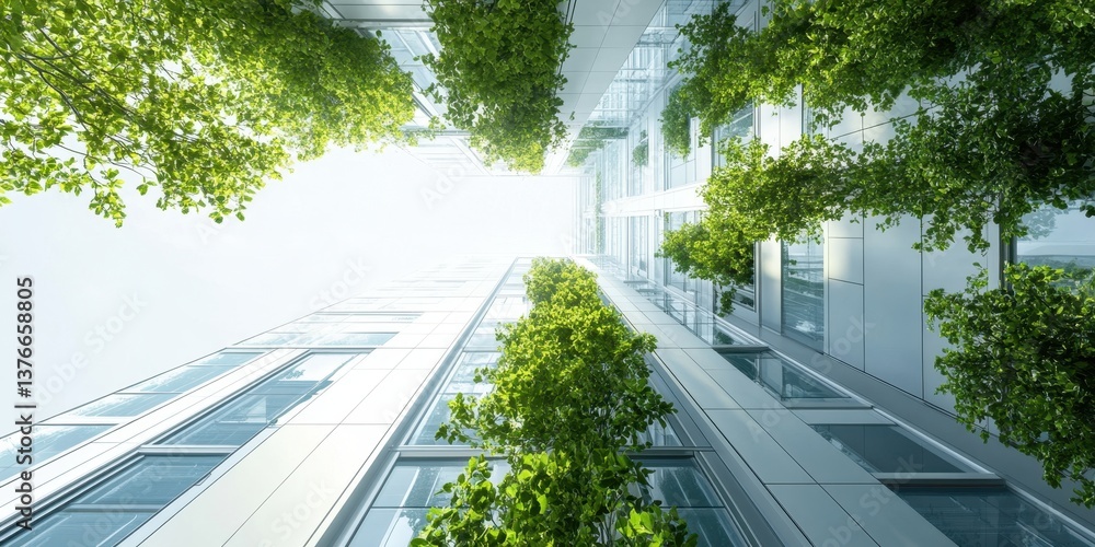 Poster green architecture: a perspective shot captures the unique synergy between a modern architectural st