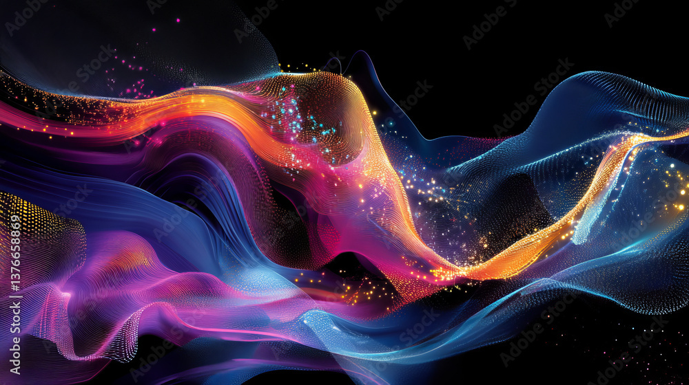 Poster big data flow, information field of innovation, digital cyber wave, coded information, current code.