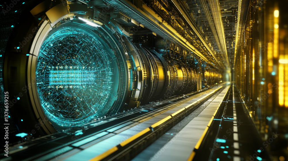 Poster information blocks in the data stream. big data concept. quantum computer. nanotechnology of the fut