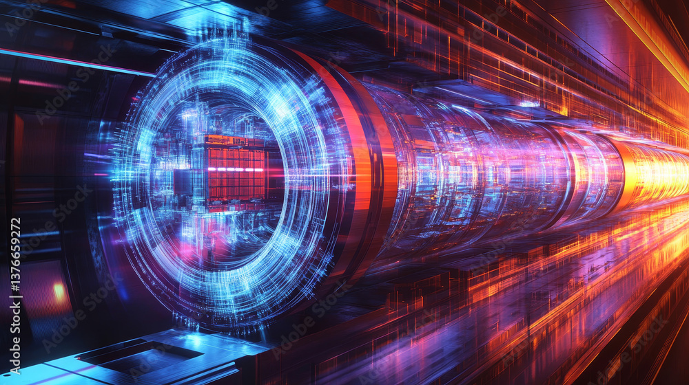 Poster information blocks in the data stream. big data concept. quantum computer. nanotechnology of the fut