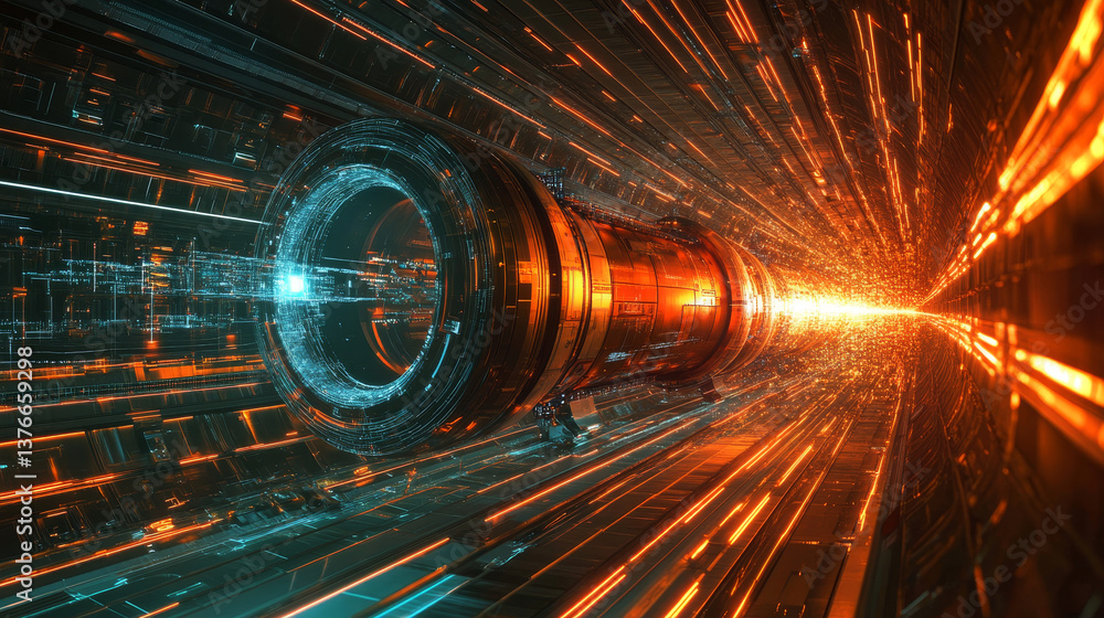 Poster information blocks in the data stream. big data concept. quantum computer. nanotechnology of the fut