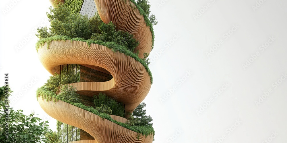 Poster harmonious architecture: an artistic, sustainable skyscraper merges nature and architecture in an ab