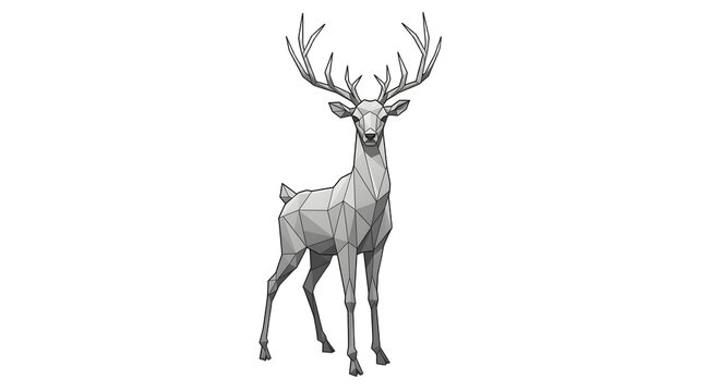 Standing deer polygon illustration with elegant antlers isolated on white