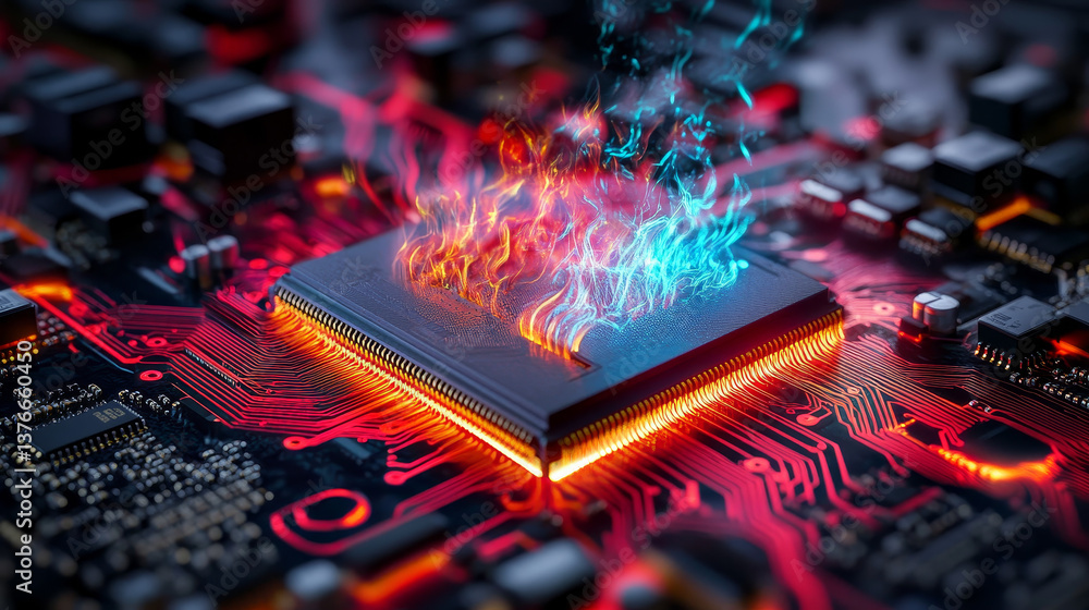 Poster quantum flow of information. strings, beams of digital flow. cpu, processor and data loop. tension, 