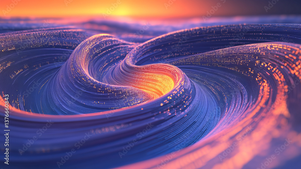 Poster cyber flow in digital databases. big data analysis in high-tech business corporations. 3d illustrati
