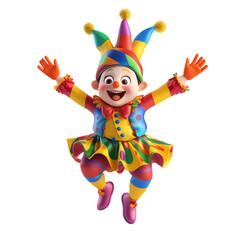 Joyful Clown Character Jumping Isolated on Transparent Background