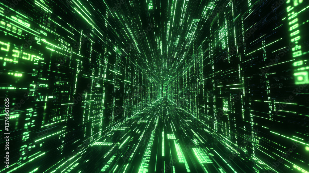 Poster digital field of information. data exchange and sales analytics. big data flow in futuristic databas
