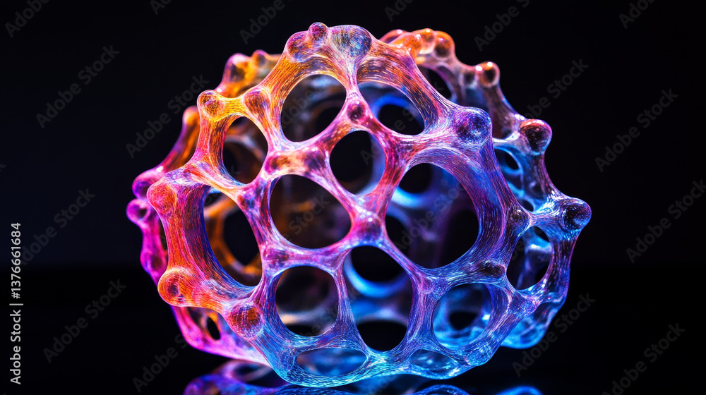Poster abstract molecular grid. nano structure of innovation clusters. 3d illustration of a mother-of-pearl