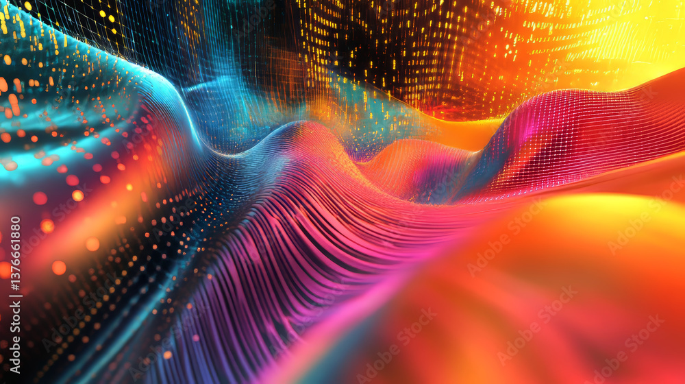 Poster big data flow, information field of innovation, digital cyber wave, coded information, current code.