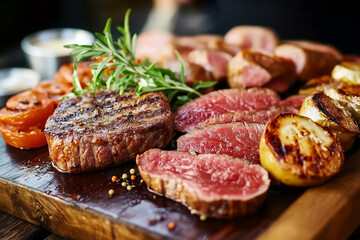 Obraz premium meat board with some steaks and slices