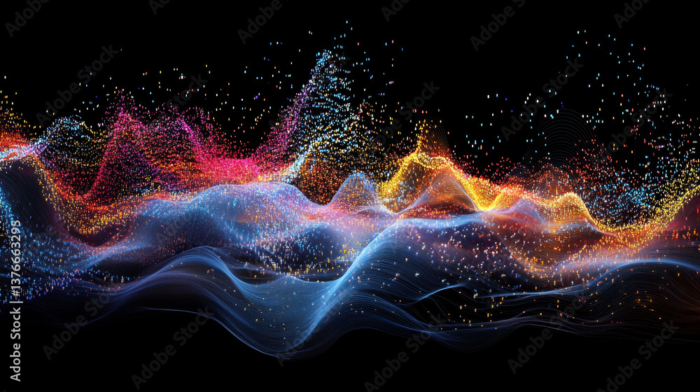 Poster stream, flow digital data. big data analytics and business strategy for innovative solutions. 3d ill