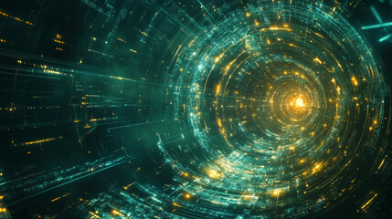 Dig Data concept. Information flows in cyberspace. Blockchain technology. Global digital network of the future. Technological background 3d illustration