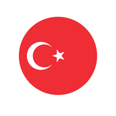Obraz premium Vector flat round Turkish flag isolated on white background