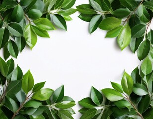 Fototapeta premium frame of green leaves fresh green bush plant copy space for text white background cutout