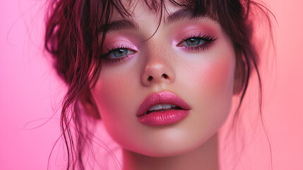 Fototapeta premium Close-up portrait showcasing makeup artistry on model