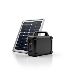 Solar-powered portable generator on white background