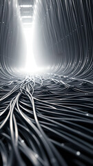 Endless Monochromatic Cables: High-Tech Industrial Aesthetic in Ultra-Sharp 3D Render