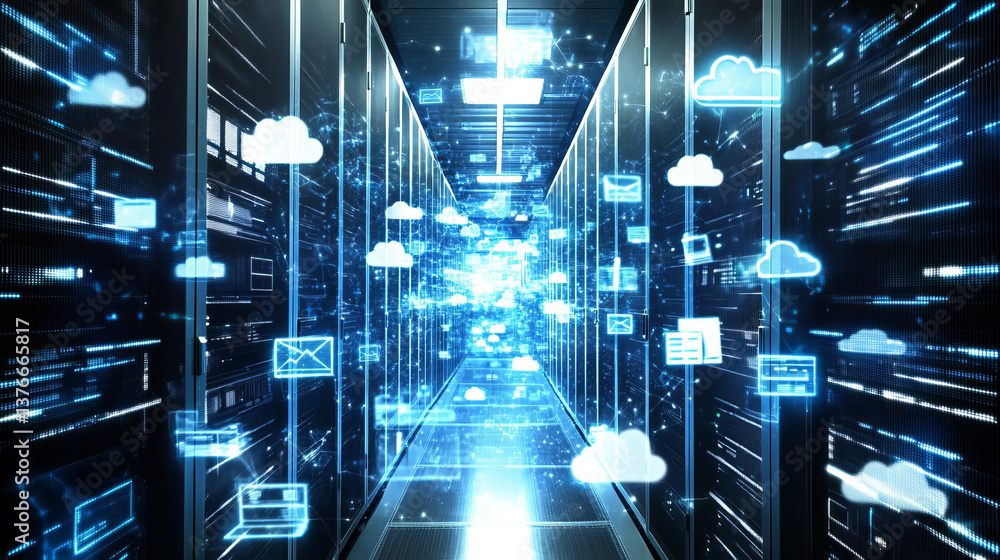 Poster blockchain, big data, data processing, cloud database. virtuality and ai. information blocks, digita