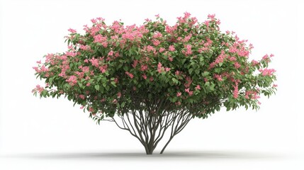 Fototapeta premium Flowering Bush with Pink Blossoms Isolated on White Background