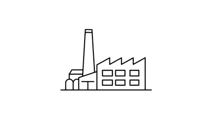 Industry Icon: Minimalist illustration of a factory, a symbol of industry and production, conveying efficiency and manufacturing prowess. 