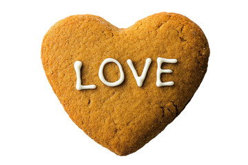 Heart-Shaped Cookie with Love Written in Icing, Perfect for Valentine's Day or Romantic Occasions, Symbol of Affection and Sweet Treat