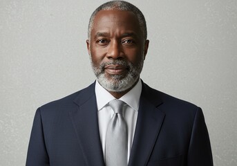 A portrait of a distinguished, older African-American businessman with a formal attire