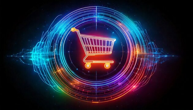s&iacute;mbolo virtual colorido de carrinho de compras, conceito compras online, promo&ccedil;&atilde;o, mercado