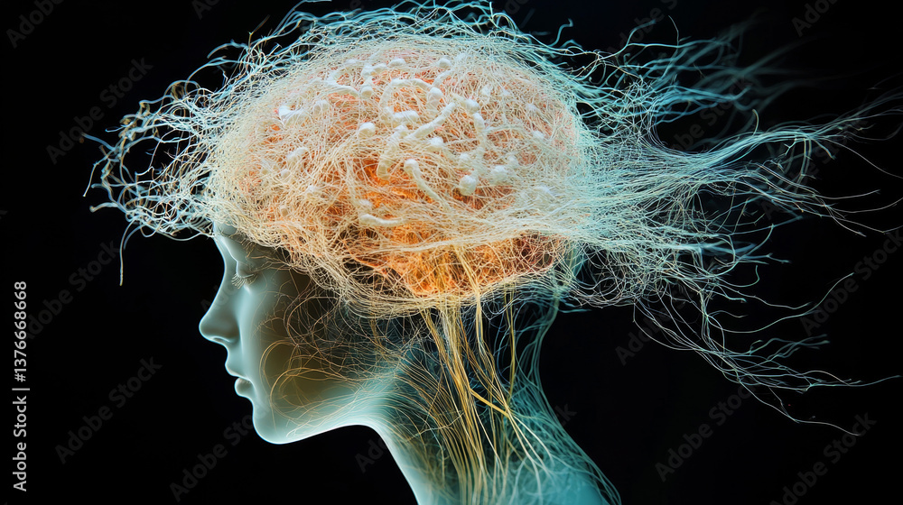 Aufkleber digital mind, artificial intelligence, machine consciousness 3d illustration. computer brain and neu
