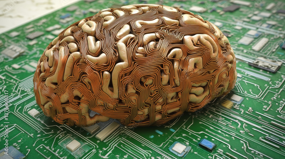 Aufkleber digital mind, artificial intelligence, machine consciousness 3d illustration. computer brain and neu