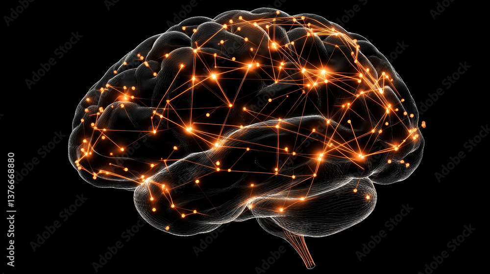 Poster digital mind, artificial intelligence, machine consciousness 3d illustration. computer brain and neu