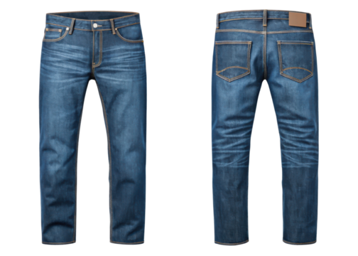 Stylish blue jeans mockup showcasing modern fit with detailed stitching and classic design perfect for casual wear