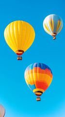 Fototapeta premium Colorful hot air balloons soaring in a clear blue sky for adventure and travel enthusiasts