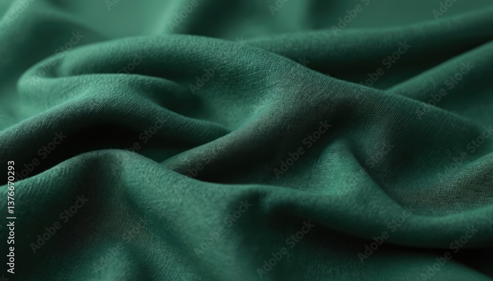Aufkleber Soft green fabric with delicate texture. Textile background. Wavy folds create shadows, adding depth. Surface for design template or presentation. Ideal texture background for clothes.