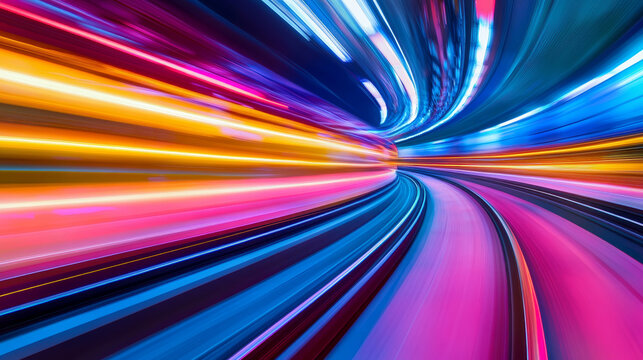 Digital technology. High speed data transfer. Information flow in 3D illustration. Movement in futuristic neon cyberspace