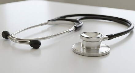 Stethoscope on White Table for Medical Examination and Healthcare Concept