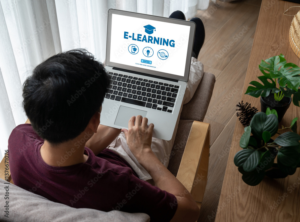 Poster e-learning website with modish sofware for student to study online on the internet network