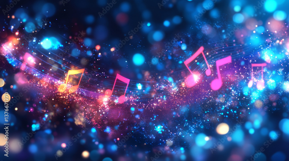 Poster hi-tech, sci-fi 3d illustration abstract musical beat. sound wave in field of big data particles. da