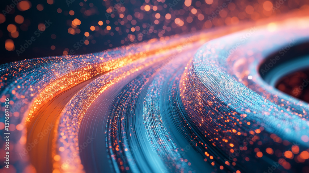 Poster high-speed data flow. strings of information, linear train. springboard time loop. 3d illustration h