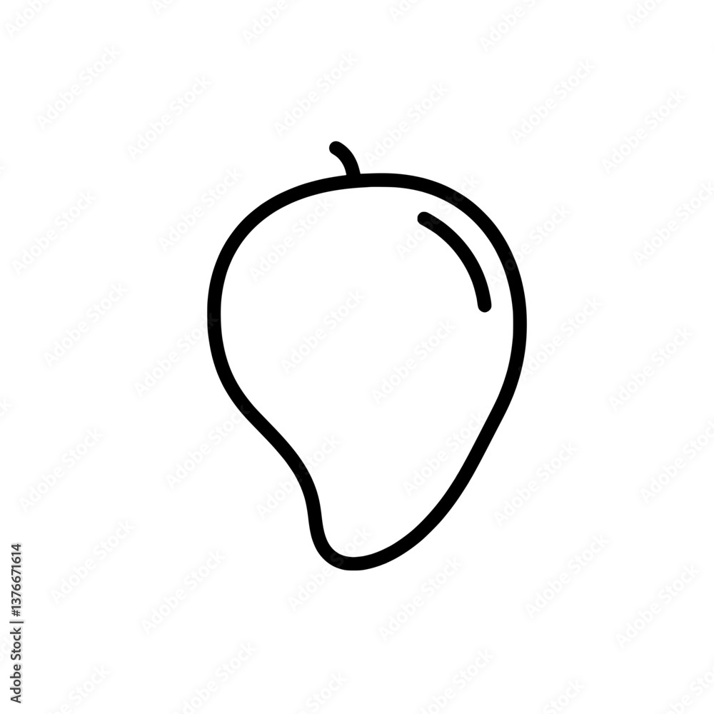 Poster mango icon: a simple and elegant black-and-white line drawing of a mango, capturing the fruit's dist