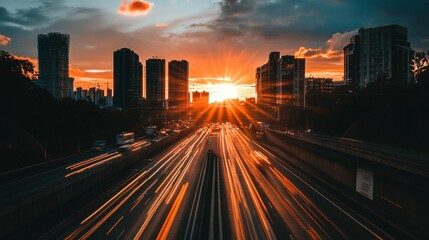 Fototapeta premium Urban Sunset Highway suitable for travel brochure