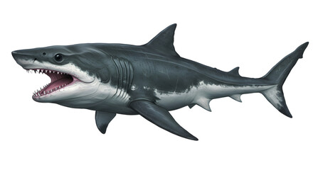 Obraz premium Depiction of a Great White Shark Swimming With Open Mouth