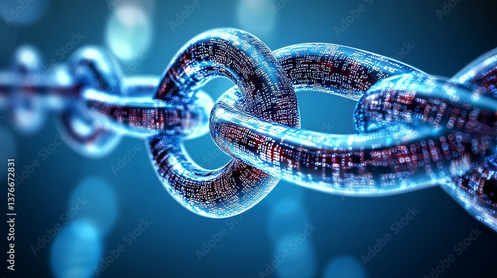 Poster high-speed internet, blockchain technology, optical data transmission. cyberfield of encoded data. 3