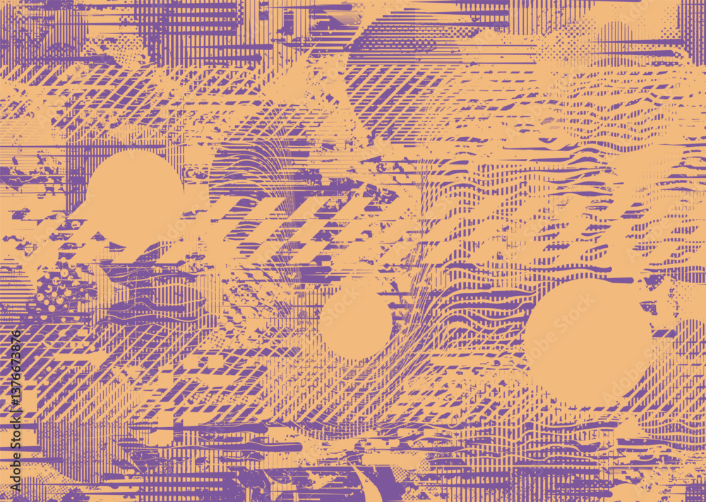 Aufkleber Background with glitch distorted grunge textures . grunge background texture with halftone dots, glitched shapes, textures and lines .Screen print vector background with grunge textured surface.