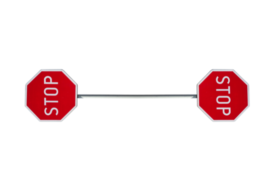 Stop Sign as Heavy Lifting. High prices that cannot be changed or are difficult to change. On isolated transparent background.