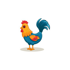 Cute сartoon rooster isolated on white background. Bird for Easter, decor, invitation, cards, food packaging cover design, advertising banner, postcard. Rooster in flat style. Vector illustration