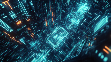 Obraz premium Processor of the future. Concept of global cyberspace. Innovations in computer nanotechnology. 3D illustration of an abstract microchip