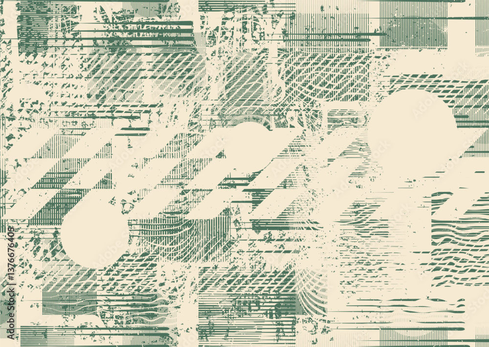 Aufkleber Background with glitch distorted grunge textures . grunge background texture with halftone dots, glitched shapes, textures and lines .Screen print vector background with grunge textured surface.