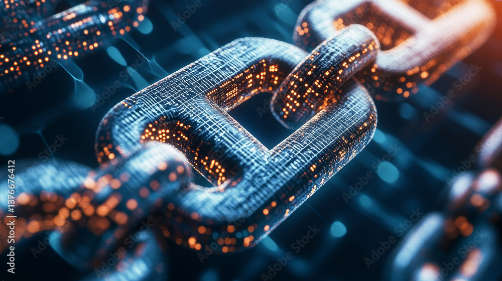 Poster blockchain technology. information blocks in cyberspace. decentralized network. 3d illustration on a