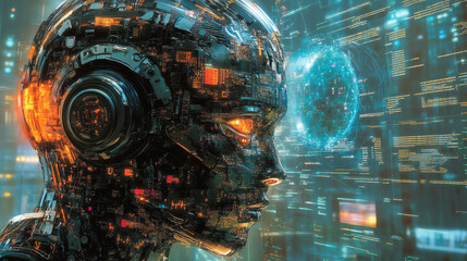 Neural digital networks. Abstract nanostructure. Blockchain technology. Artificial intelligence and processor of future. Quantum CPU 3D illustration