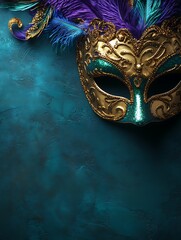 Venetian Mask with Teal Background.